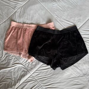 Juicy Couture Black and Pink Velour Shorts with Rhinestone Soft Sleep